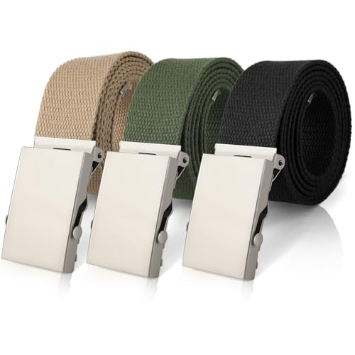 Yamitora 3 Stück Gürtel Herren, Armeegrün Khaki Schwarz Verstellbarer Arbeitsgürtel Herren, 128 x 3.8cm Gürtel Ohne Löcher, Stoffgürtel Herren Gürtel Herren Arbeitsgürtel für Geschäft Sport Lässig