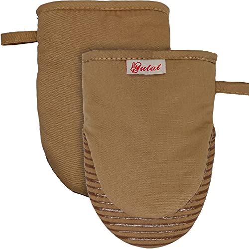 Mini Oven Mitts, Cook Mittens Yutat Silicone Oven Mitts With Quilted Liner Professionally Protect Your Hand During Baking Doing Bbq Or Carry Hot Pot 1 Pair, Brown #TOP4