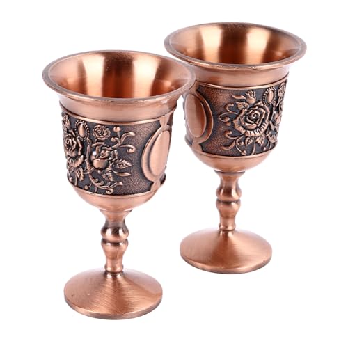 Copa de Copa de Vino de Metal Vintage, Hermosa Estructura Duradera, Copas de Metal Vintage Atractivas y Elegantes, 2 Piezas en Relieve para el Hogar para Gabinete de Vino (Oro