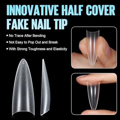 TOMICCA Medium Almond French Edge Nail Tips - 240pcs Half Cover False Nails, 15 Sizes Acrylic & Gel Extensions for Salon & Home DIY - Image 4