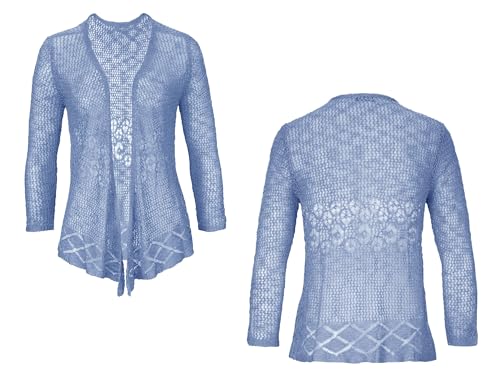 Image of Nulibenna Womens Sheer Shrug Sweaters 3 /4 Sleeve Open Front Tie Cardigan Bolero Jacket Lightweight Crochet Knit Cover Up Tops