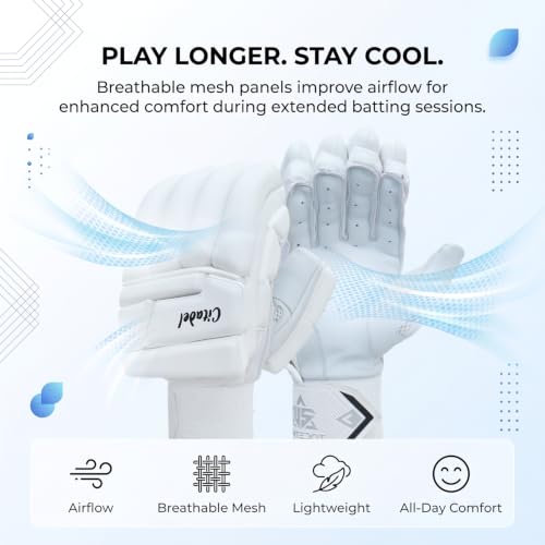 Image of WHITEDOT Sports Citadel Cricket Batting Gloves||Suitable for Boys|Small Right Hand||White, Leather