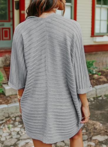 Shewin Womens 2023 Spring Short 3/4 Sleeve Casual Open Front Lightweight Summer Kimono Cardigan Soft Cable Knit Cardigan Sweaters Outwear,Us 8-10(M),Grey #TOP3