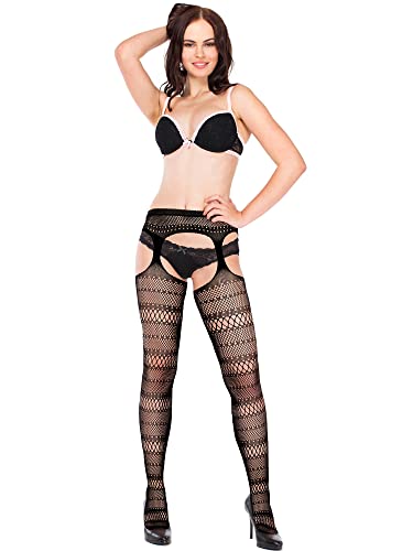 Image of Skylety 6 Pairs Fishnet Stockings for Women, M-L, Black Net | Plus Size Stretchy Thigh-high Tights, Suspender Pantyhose, Garter Belts,black
