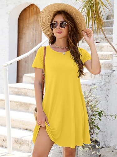 Image of Heymoments Women's Short Sleeve Crewneck Sundress Summer Casual A-Line Beach Dress with Pockets S-2XL