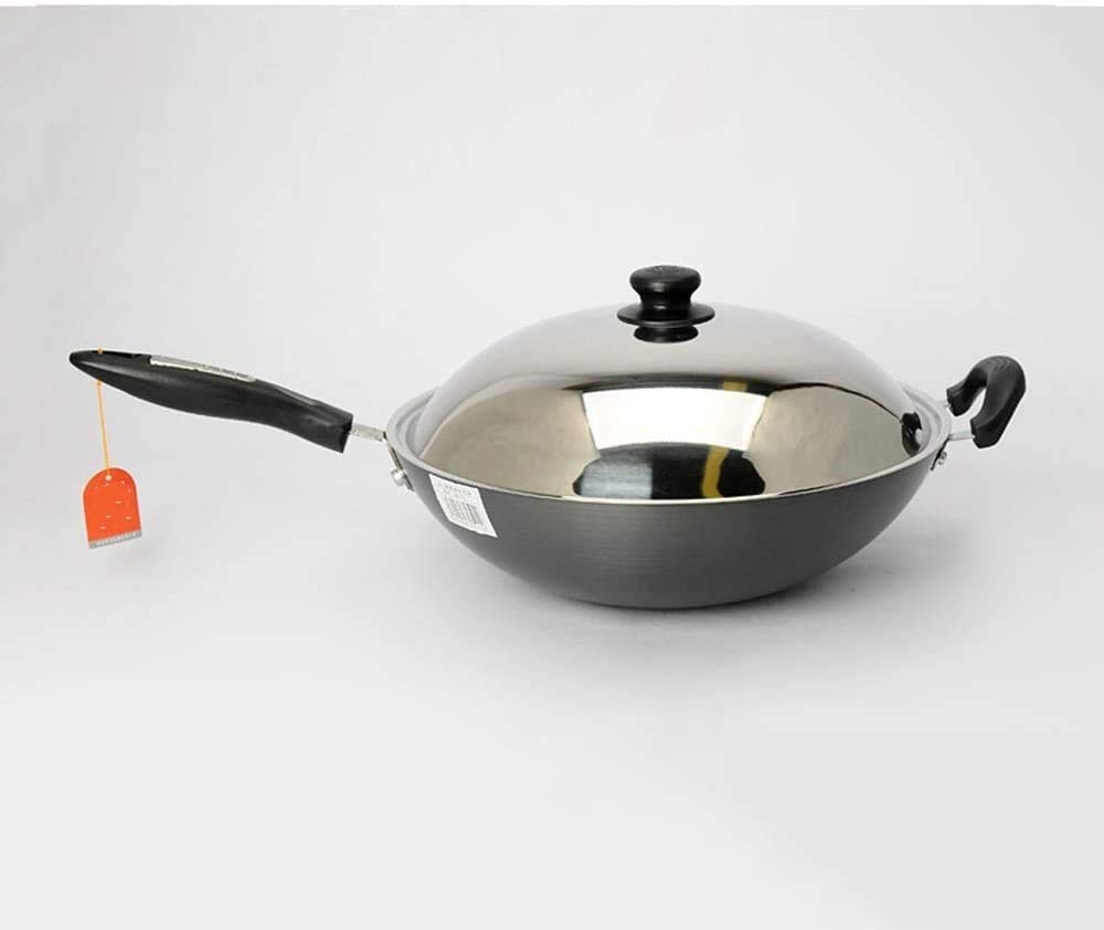 Wok 12,5" wysoka odporność na utlenianie, patelnia z drobnego żelaza do smażenia z pokrywką, nieprzywierająca i odporna na zarysowania.,34cm