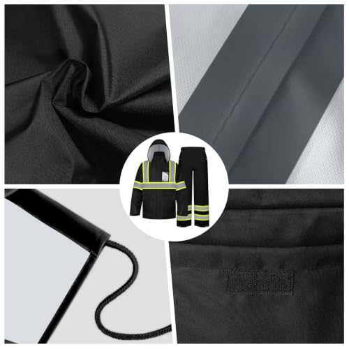 Image of TCCFCCT Hi Vis Rain Jacket and Pants for Men with Back Fabric, Black, L-XL