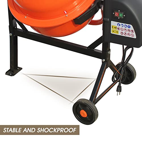 Oarlike Power Concrete Mixer Machine, 3 Cu. Ft. Electric Cement Mixer with Wheels and Stand, Portable Mixing Tools for Mud, Stucco, Mortar