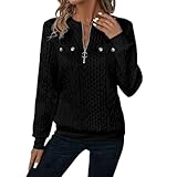 Women's Half Zip Quilted Sweatshirts Crew Neck Long Sleeve Pullover Tops Textured Solid Casual Fashion Spring Tops 2025 sale,X-Large B-black