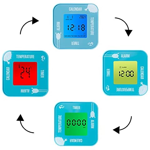 Tinc Kids Digital Alarm, Temperature, Date & Timer Rotate Flip Clock, Blue, Small Cover