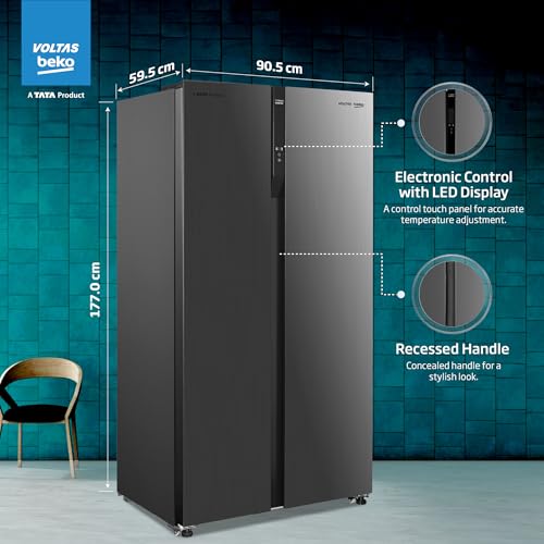 Image of Voltas Beko, A Tata Product 472 L Side by Side Frost Free Refrigerator with ProSmart Inverter Compressor (RSB495 /FPV300RXID, INOX steel, Electronic Temperature Control and Display)