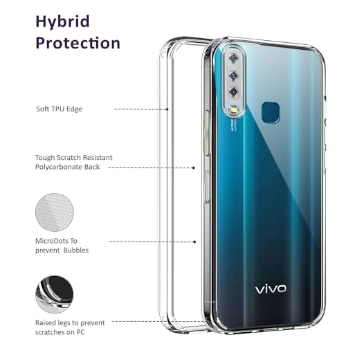 Image of Jkobi Back Case Cover for Vivo Y12 | Y15 | Y17 (Silicone Clear Shockproof Case with Camera Protection and Dust Plugs | Transparent)