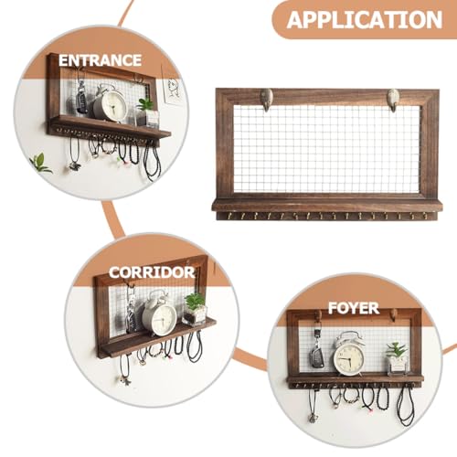 Étagère murale pratique bois métal SHINEOFI rangement clés objets - 6