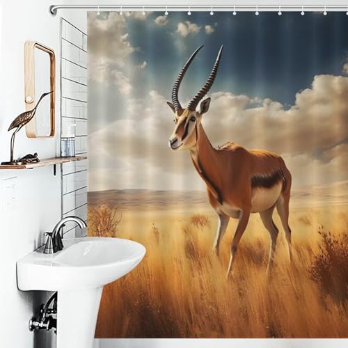 Rideau de douche antilope polyester anti-moisissure lavable pour baignoire salle de bains - 6