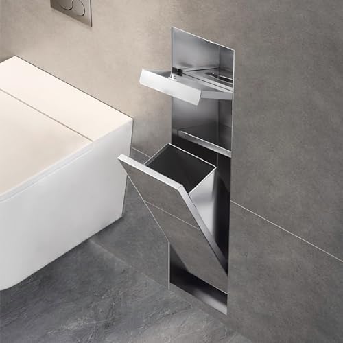 Gold Hidden Stainless Steel Bathroom Niche - Recessed Toilet Paper Holder & Storage Cabinet with Toilet Brush - Ideal for Shower Rooms, Public Spaces, Parks