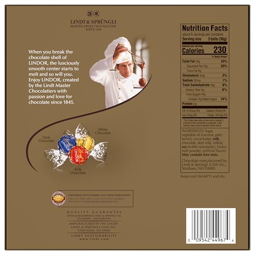 Image of Lindt LINDOR Assorted Chocolate Candy Truffles Modern Gift Box, Assorted Chocolate Candy with Smooth, Melting Truffle Center, 7.6 oz.