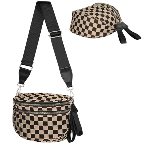 Titosha Oversized Nylon Khaki Checkered Bum Bags for Women Crossbody,