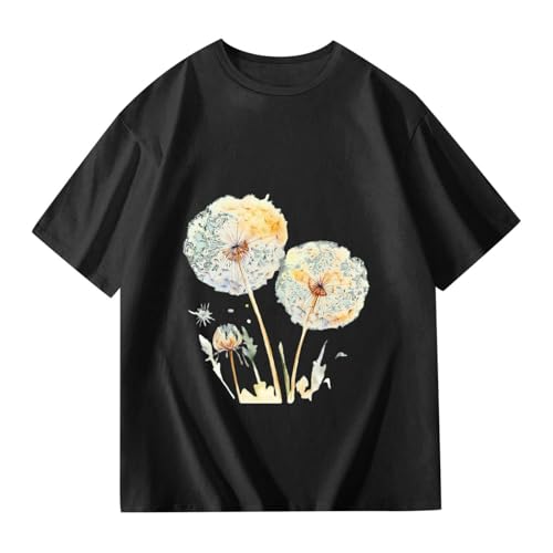 Girls Toddler Short Sleeve Blouse Floral Dandelion Print Graphic T-Shirt Loose Fit Crew Neck Summer Casual Tops for Kids2