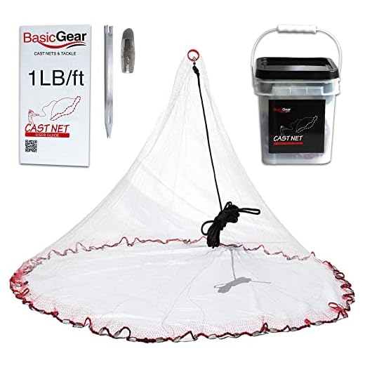 BasicGear® Cast Net, Lead, 4ft Radius, 3/8 in Mesh, 1lb, for Bait Fish | Stainless Steel Swivel, Neoprene Wrist Strap, Repair Kit Included, Storage Box Included