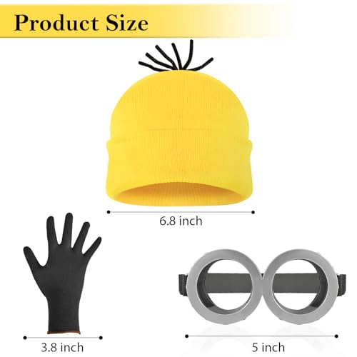 image for EMOOULI Steampunk Goggles Glasses Set with Yellow Beanie, Black Gloves