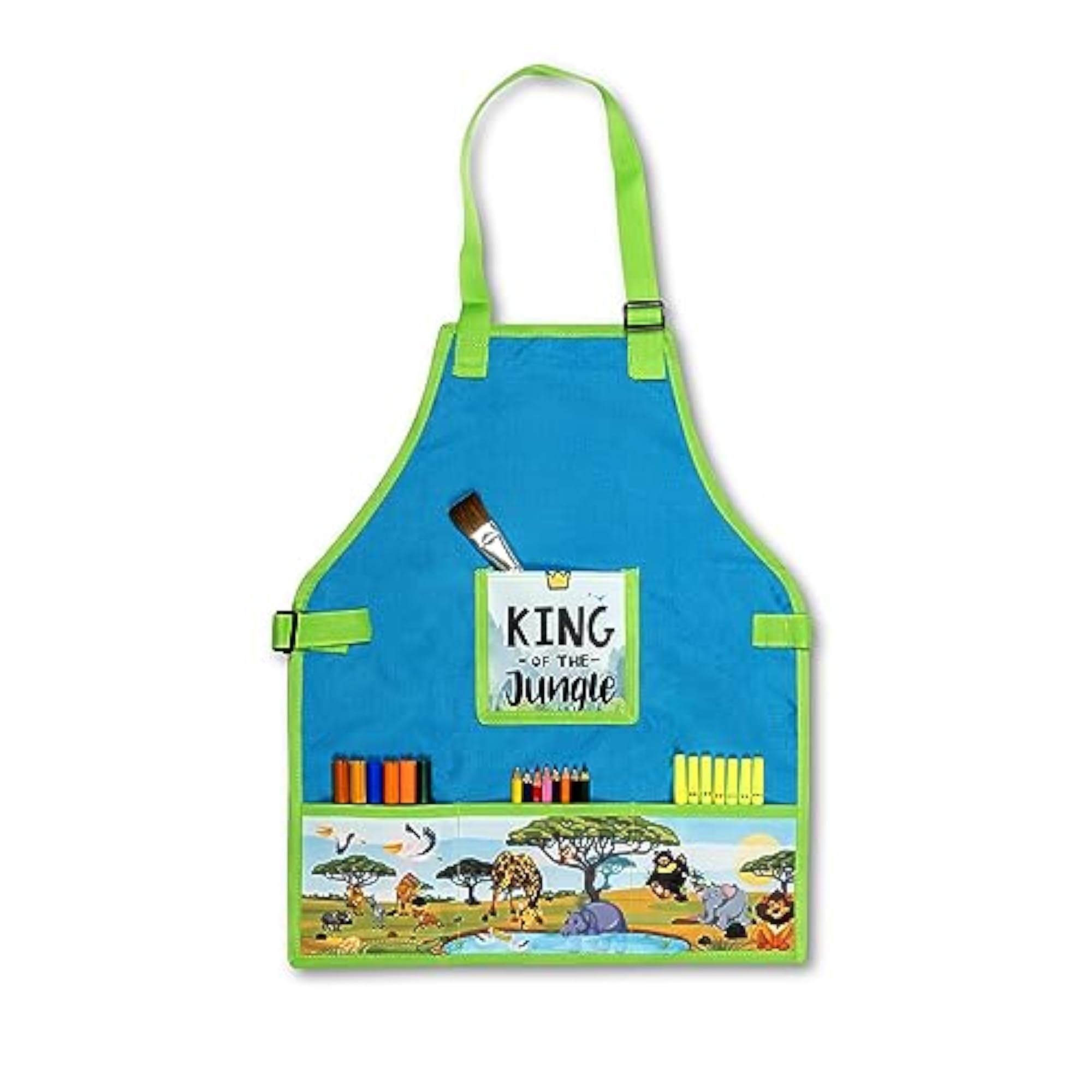 Jungle Print Kids Waterproof Washable Apron, 4 Pockets