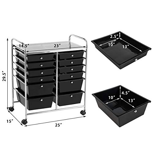 Image of LDAILY 12 Drawer Rolling Storage Cart, Craft Cart Organizer on Wheels w /Metal Frame, Large Capacity & Smooth Drawer, Rolling Cart w /Drawers for Classroom, Office