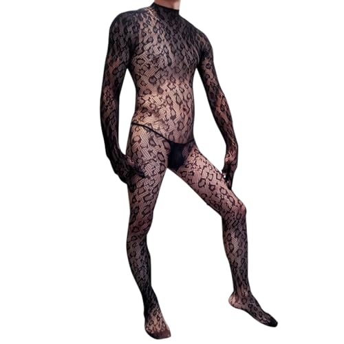 Combinaison érotique pour homme avec motif léopard - Bas résille - Sous-vêtements sexy pour homme - Body sexy - Sous-vêtements - Sissy Jumpsuit stretch, O...