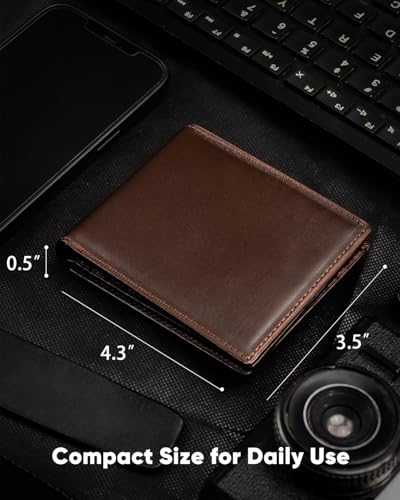 Genuine Leather Wallet for Men Bifold RFID Blocking Wallets with 12 Card Slots, 2ID Window & 2 Cash Pocket - Includes Gift Box (Coffee Brown)2