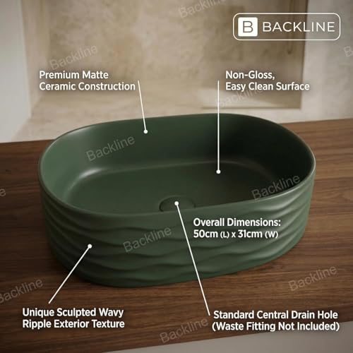 Image of Backline Matte Dark Green Countertop Wash Basin (50 x 31 x 15 cm) | Ceramic Bathroom Sink | Designer Table Top Basin | Scratch & Stain Resistant Easy to Clean | Modern Luxury Basin (3 Year Warranty)