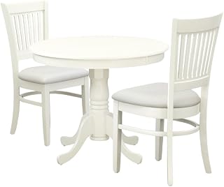 White Solid Wood 3 Piece Set with Chairs, Compact Table and Chairs for 2, Ideal Small Kitchen or Dinette Table for Breakfast and More