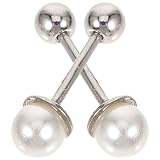 BESTonZON Pendientes de Perlas Naturales de Agua Dulce 4mm para Cartílago, Tornillo Ajustable sin Desmontar, Joyería Ligera para Mujer, Uso Diario y Dormir, Par Único