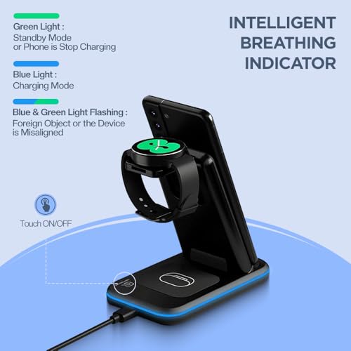 Image of UNIGEN Unidock 350 23W Foldable Fast Wireless Charger Dock for Samsung Galaxy S24 Ultra Plus S23 S22 S21 S20 Z Fold Flip 3 4 5 6 Watch 4 5 6 7 Pro Active 1 2 Galaxy Buds - Black