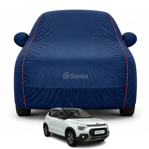 Image of Car Cover for Citroen C3 | 100% Waterproof Heavy-Duty 3-Layer Car Body Cover | All-Weather Rain, UV, Sun & Dust Protection | Custom Fit | Mirror & Antenna Pockets | Navy Blue