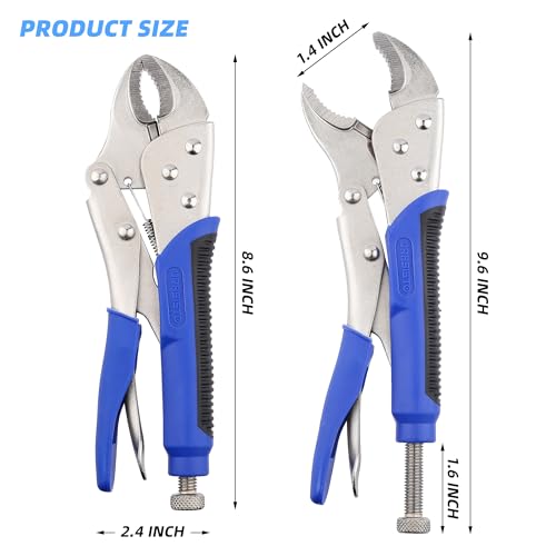 Image of URASISTO 10-Inch Locking Pliers, Premium Alloy Steel Construction, Curved Jaw Locking Pliers with Wire Cutter, Quick Release, Fit for Clamping Twisting Welding (Pack of 2)