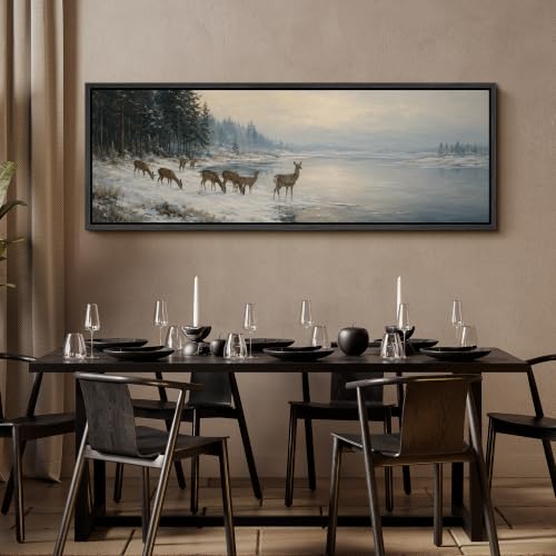 Image of MUDECOR Large Framed Canvas Print Wall Art Winter Deer for Living Room