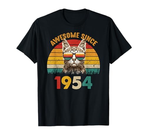 71st Birthday Gift Vintage Cat Lover Awesome Since 1954 Maglietta