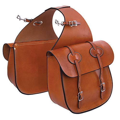 HUMAYL SADDLERY Horse Saddle Bag Cowhide Genuine Leather Western Equestrian Trail Simple Pack Equipment Horse Saddle Bags Size: 10” L x 10” W x 3 ½” D inches, BAG93
