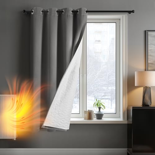Deconovo Blackout Curtain with Extra Thick Microfiber Lining, Eyelet Curtain Windproof Soundproof for Kitchen, 52 x 54 Inch, Light Grey, 1 Panel