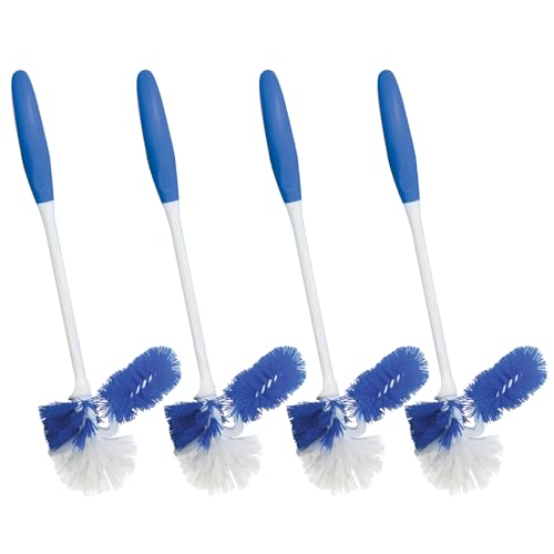 Image of LOLA Classic Toilet Brush w /Under-The-Rim Scrubber, 4 Pack, Deep Cleans The Entire Toilet Bowl, Non-Slip Handle w /Rubber Comfort Grip