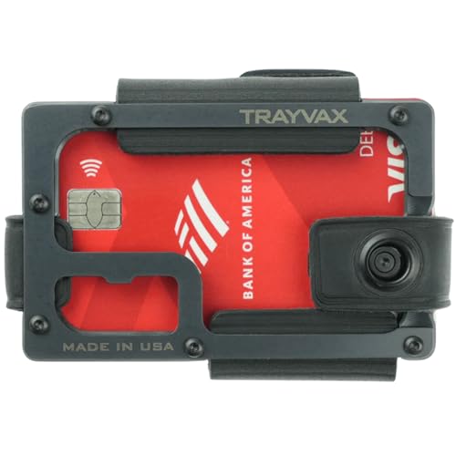 Image of Trayvax Contour Lite Wallet, RFID Front Pocket Money and Credit Card Holder, Minimalist Slim Leather Metal Wallet for Men and Women, Lite Black /Black