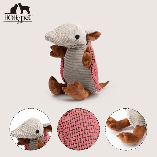 Image of Hollypet Plush Dog Squeaky Toy Stuffed Armadillo Animal Pet Puppy Chew Toys with Clean Teeth for Small Medium Large All Breed Sizes Dogs, Bright Pink, 14 in