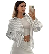 GRECIILOOKS Shirt for Women | Shirt for Woman |Korean Style Half Sleeve Oversized Button Down Shi...