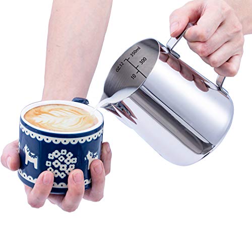 Milk Frothing Pitcher with Decorating, Milk Frothing Cup Espresso Coffee Pitcher Perfect for Espresso Machines, Milk Frother, Cappuccino Maker, Latte Art 12oz. - Thumbnail 4