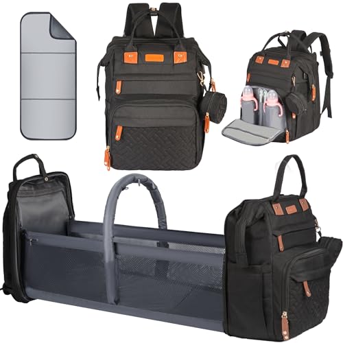 Image of Shengmeister Diaper Bag Backpack, with Changing Table Backpack, 900D Oxford Cloth, Large Capacity Diaper Backpack, 3 in 1 Multifunctional Travel Baby Diaper Backpack (Large Black)