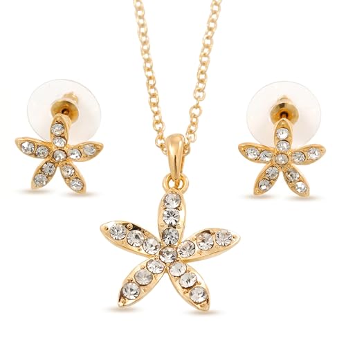 Colgante de margarita con pendientes de cristal austriaco y cadena dorada Avalaya