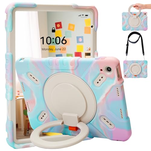 Pepkoo Kids Case for iPad 10th Gen 10.9" 2022 / iPad(A16) 11th Generation 11inch 2025, 3-Layer Shockproof Protective Cover with 360° Rotating Handle Stand & Pencil Holder(Colored Blue)