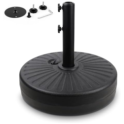 Gzdisbek Heavy Duty Umbrella Round Base Stand with Steel Umbrella Holder, Water or Sand Fillable for Outdoor, Patio, Market, Lawn, Garden, 50lbs Weight Capacity, 20inch (Black) Cover