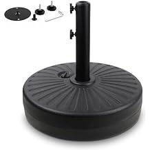 Heavy Duty Umbrella Round Base Stand with Steel Umbrella Holder, Water or Sand Fillable for Outdoor, Patio, Market, Lawn, Garden, 50lbs Weight Capacity, 20inch Black