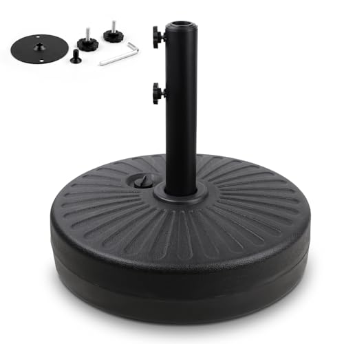 Gzdisbek Heavy Duty Umbrella Round Base Stand with Steel Umbrella Holder, Water or Sand Fillable for Outdoor, Patio, Market, Lawn, Garden, 50lbs Weight Capacity, 20inch (Black)