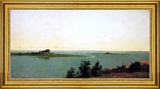 Art Oyster John Frederick Kensett Fish Island from Kensetts Studio on Contentment Island - 15" x 30" Premium Canvas Print with Gold Frame